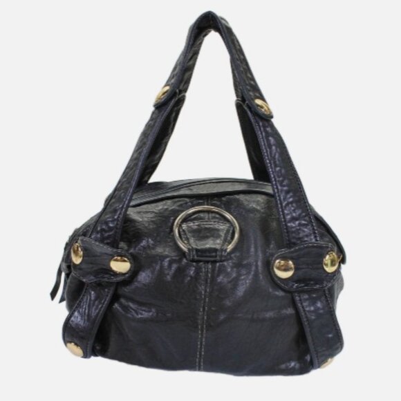 Gustto Womens Leather Zippered Shoulder Handbag Solid Black - Picture 1 of 6